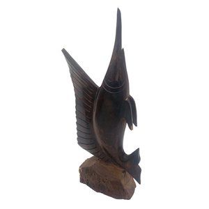 Carved Wooden Sword Sail Fish 15" Tall, Beautiful Wood